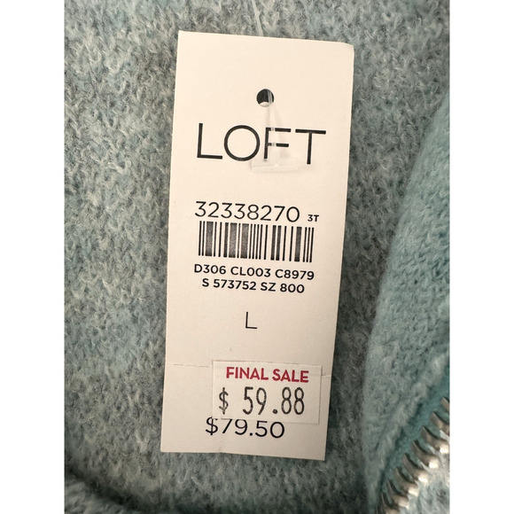Loft Sweater L Light-Blue Gray Snowflakes Pullover Quart Zip Mock Neck Knit NWT - Picture 10 of 13